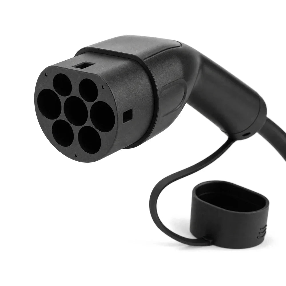 Type 2 laadkabel 11 kW, 15 meter: stekker met vastgemaakte rubberen beschermkap
